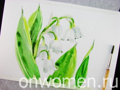 Ландыш рисунок для детей карандашом, красками поэтапно