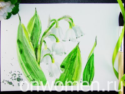 Ландыш рисунок для детей карандашом, красками поэтапно