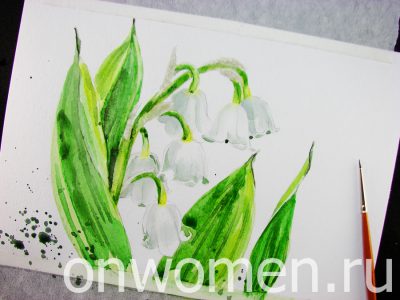 Ландыш рисунок для детей карандашом, красками поэтапно